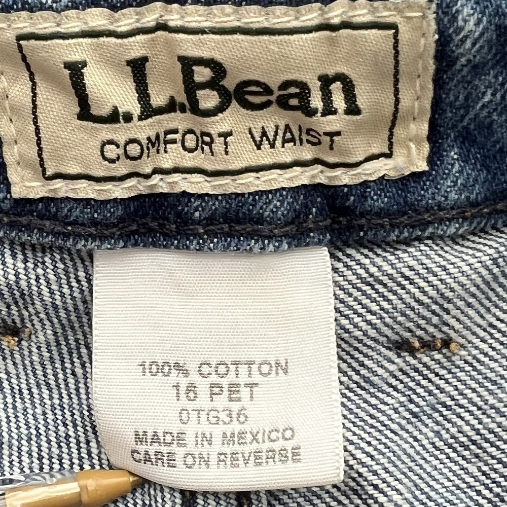 Vintage LL Bean Traveler Jeans Womens Petite 16 Blue Denim Comfort Waist Tapered - Picture 8 of 12